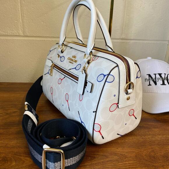 Coach C8285 Rowan Satchel In Signature Canvas With Racquet Print In Chalk Multi - Picture 3 of 10